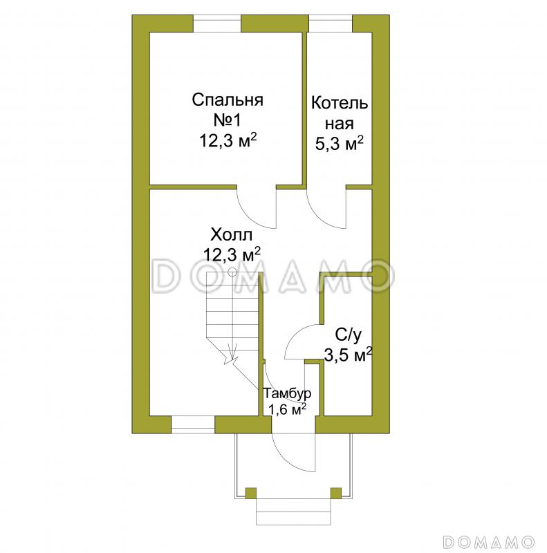 Проект узкого трехэтажного таунхауса 108 кв метров без гаража / План 1 этажа