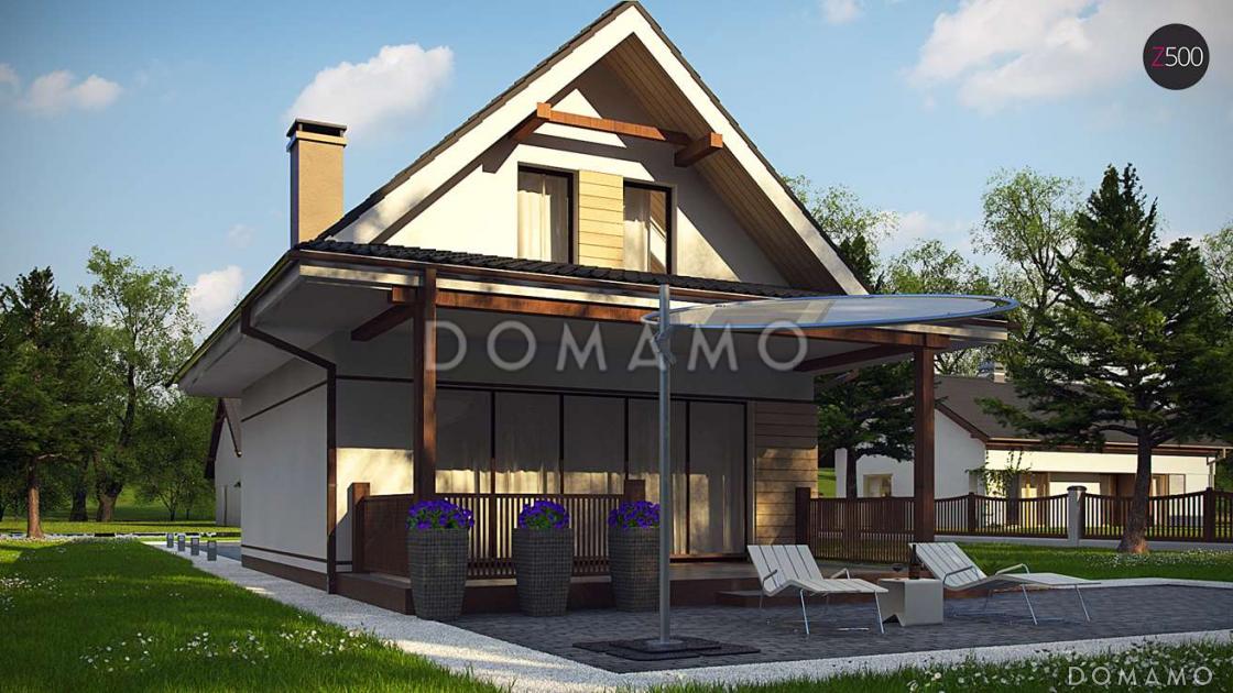 Проект небольшого мансардного дома из кирпича с панорамным остеклением дневной зоны / 1