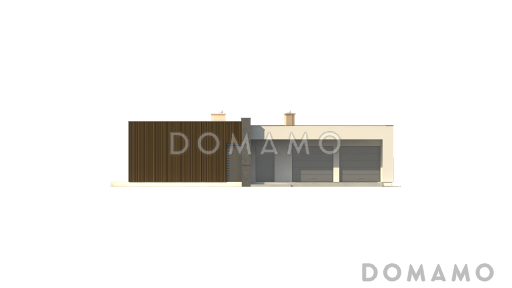 Проект современного одноэтажного дома из газобетона с плоской крышей с тремя спальнями и двухместным гаражом  / Фасад 3