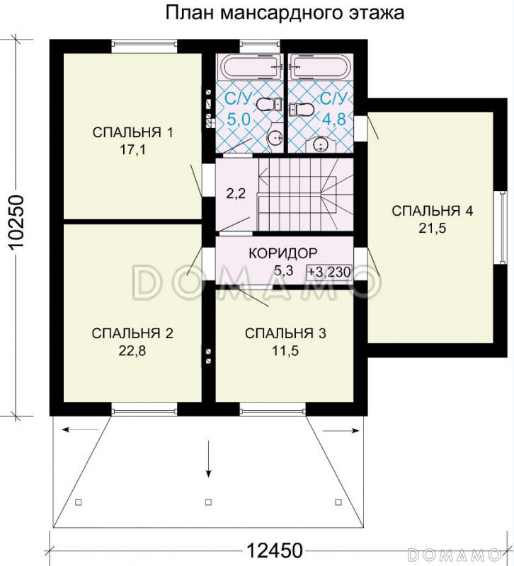 Проект лаконичного дома с гибкой, серой черепицей / План мансардного этажа