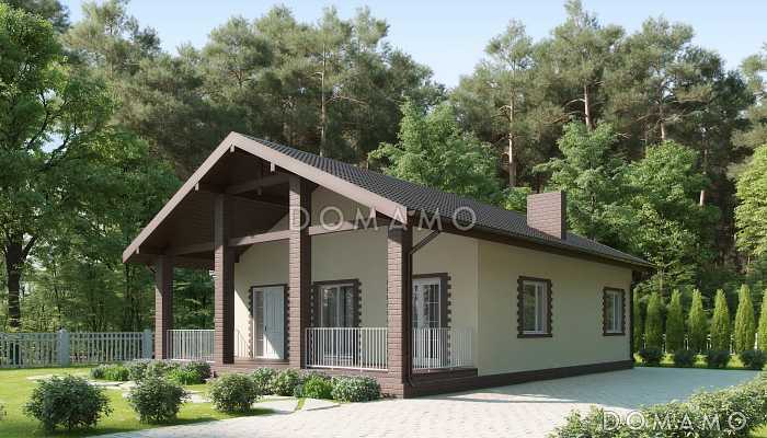 Проект дома из газобетона с террасой, кухней-столовой, кладовой Проект дома из газобетона с террасой, кухней-столовой, кладовой