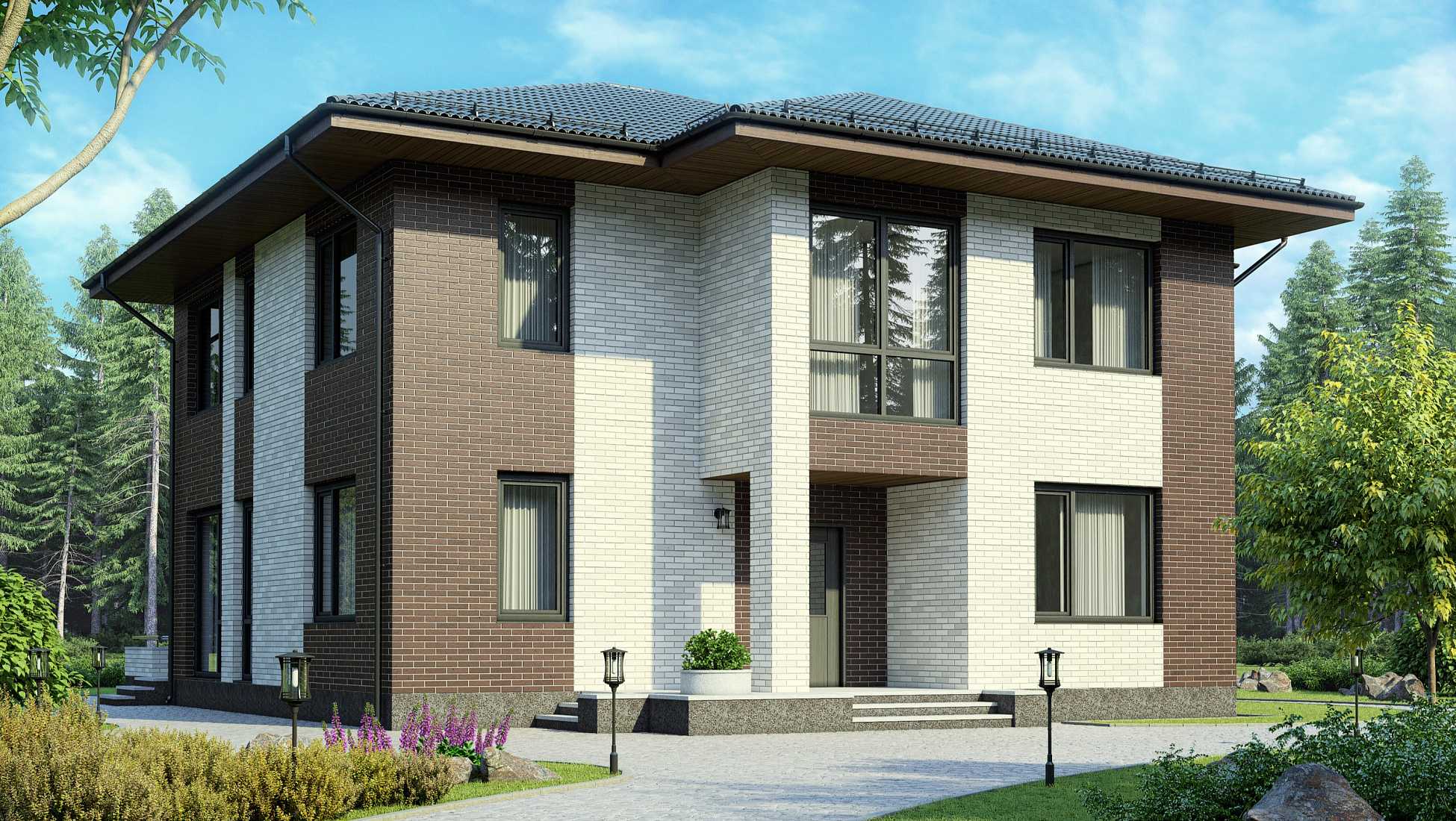 Проект двухэтажного дома из газобетона с просторной гардеробной