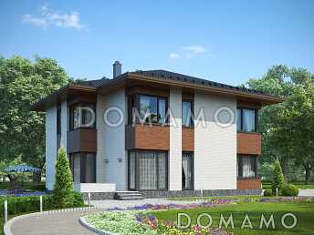 Проект загородного дома из СИП панелей с четырьмя спальными комнатами и гаражом для одного автомобиля