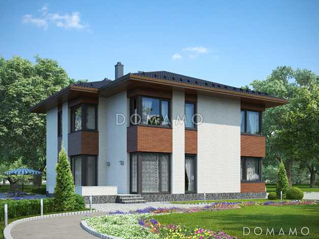 Проект загородного дома из СИП панелей с четырьмя спальными комнатами и гаражом для одного автомобиля Проект загородного дома из СИП панелей с четырьмя спальными комнатами и гаражом для одного автомобиля