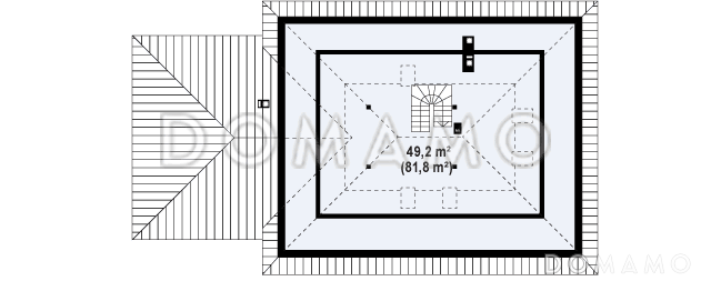 Проект одноэтажного дома из кирпича с мансардой, гаражом на два автомобиля и зоной барбекю на террасе / План мансардного этажа