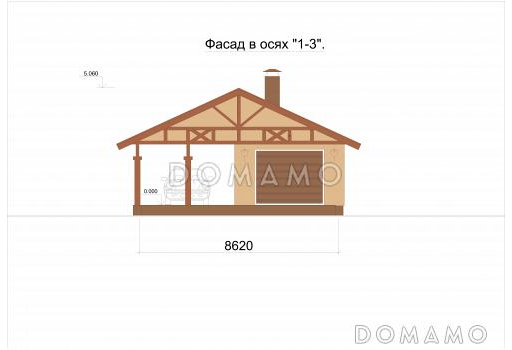 Проект отдельно стоящего гаража - бокс и навес для машины под одной крышей / Фасад 1