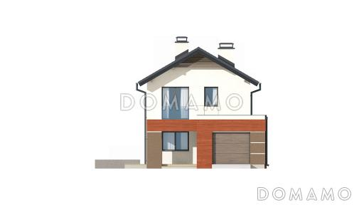 Проект небольшого двухэтажного дома из кирпича с тремя спальнями и балконом, с гаражом / Фасад 1