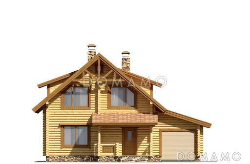 Проект деревянного дома с рациональной планировкой, просторной гостиной и гаражом / Фасад 1