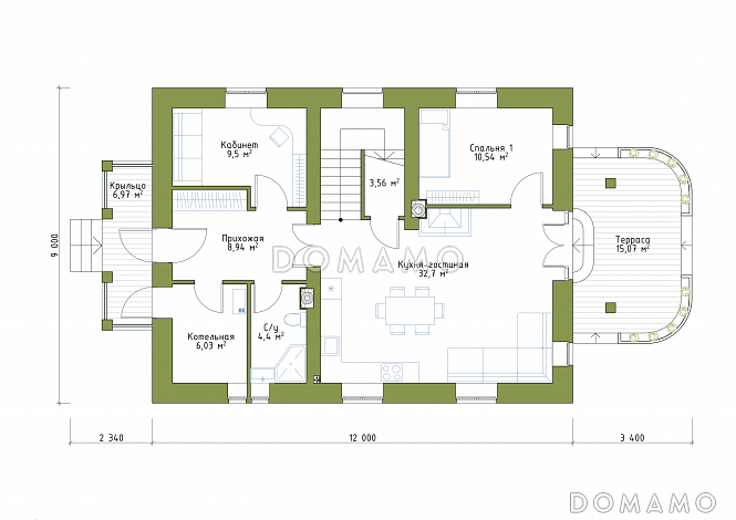 Проект небольшого особняка в классическом стиле  / План 1 этажа Проект небольшого особняка в классическом стиле  / План 1 этажа