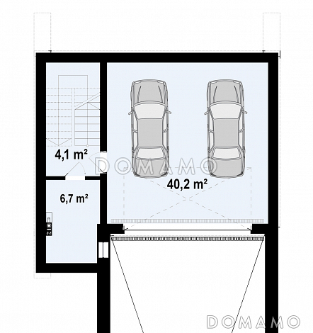 Проект дома с подземным гаражом на два автомобиля, кабинетом, светлой дневной зоной, спальнями на втором этаже / План цокольного этажа