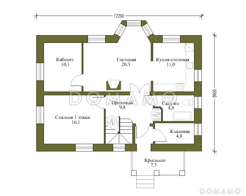Проект дома в европейском стиле с подвалом / План 1 этажа