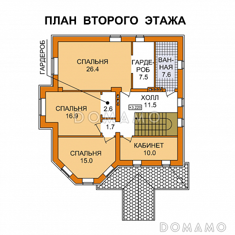 Проект рационально запланированного дома с цокольным этажом / План 2 этажа Проект рационально запланированного дома с цокольным этажом / План 2 этажа