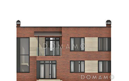 Проект двухэтажного кирпичного дома с двумя балконами на втором этаже / Фасад 1