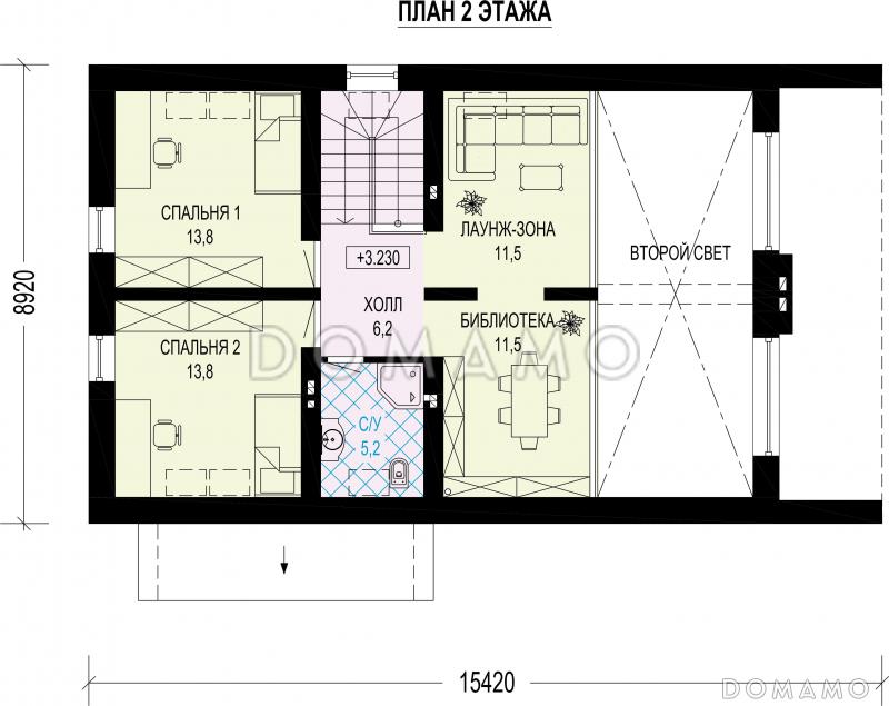 Проект дома в стиле барнхаус со вторым светом и лаунж-зоной наверху / План мансардного этажа