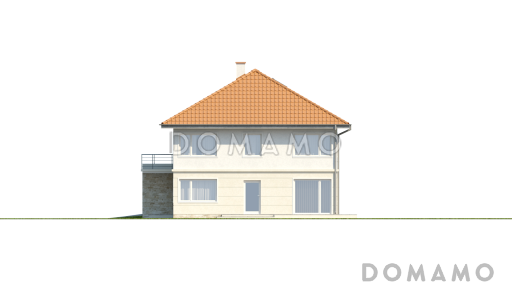 Проект двухэтажных домов-близнецов из газобетона с открытой террасой над большим гаражом  / Фасад 3