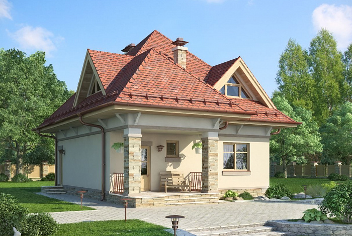Проект дома с тремя спальными комнатами на мансардном этаже