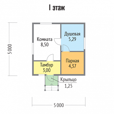 Проект каркасной бани 5х5 / План 1 этажа Проект каркасной бани 5х5 / План 1 этажа