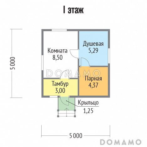 Проект каркасной бани 5х5 / План 1 этажа Проект каркасной бани 5х5 / План 1 этажа