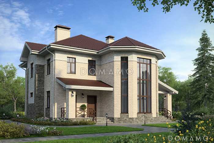 Проект солидного загородного дома с вторым светом и витражным остеклением Проект солидного загородного дома с вторым светом и витражным остеклением