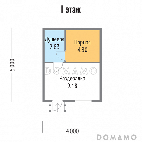 Проект бани из бруса 5х4 / План 1 этажа Проект бани из бруса 5х4 / План 1 этажа
