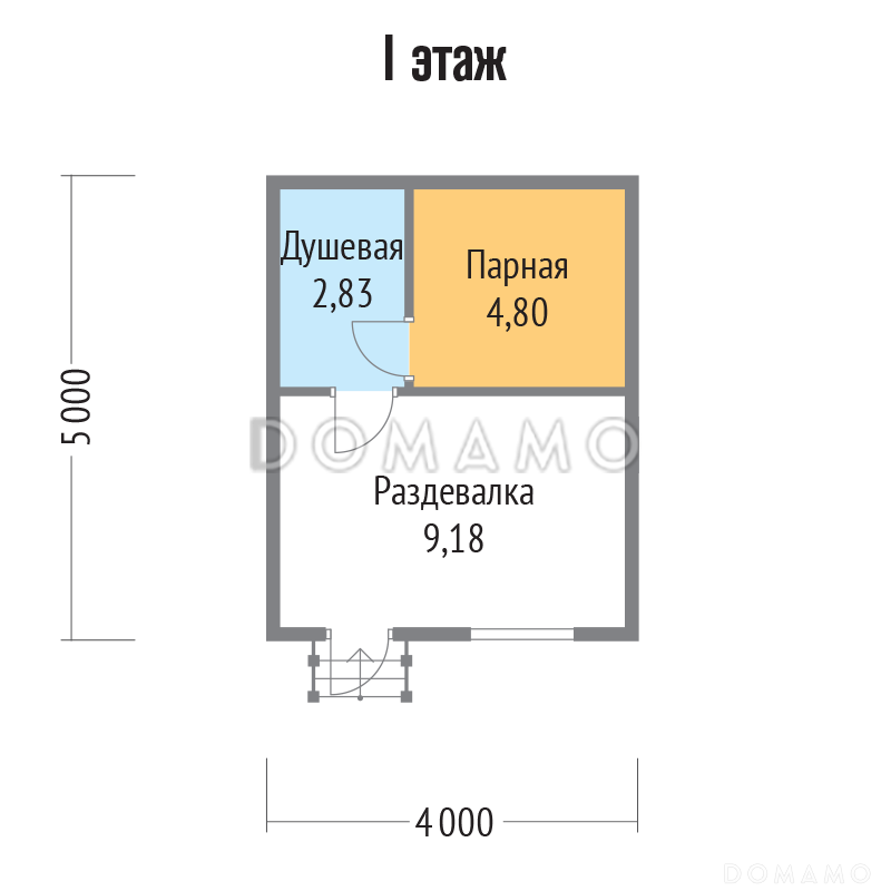 Проект бани из бруса 5х4 / План 1 этажа