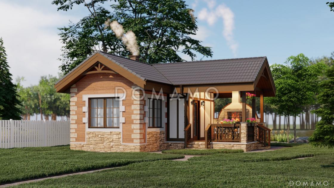 План газобетонной бани с барбекю в средневековом английском стиле / 1