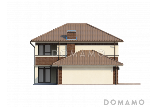 Проект современного двухэтажного дома из газобетона с четырьмя спальнями, кабинетом и пристроенным гаражом / Фасад 2