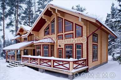 Проект двухэтажного дома из клееного бруса со вторым светом над кухней и просторной гостиной Проект двухэтажного дома из клееного бруса со вторым светом над кухней и просторной гостиной