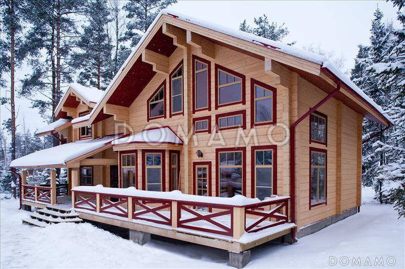 Проект двухэтажного дома из клееного бруса со вторым светом над кухней и просторной гостиной / 1