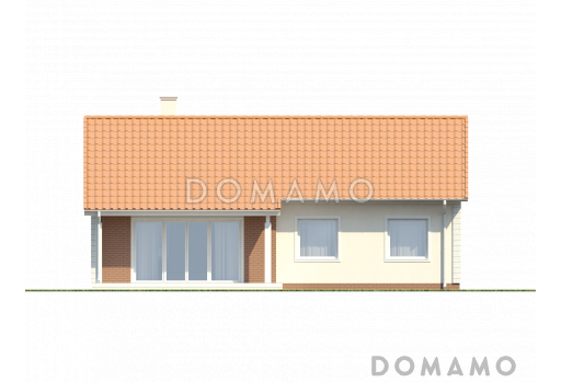 Проект классического одноэтажного дома из кирпича с отделённой спальной зоной / Фасад 2