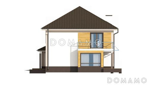 Проект двухэтажного дома из кирпича с эркером и балконом над ним, с тремя спальнями, кабинетом и двухместным гаражом / Фасад 2