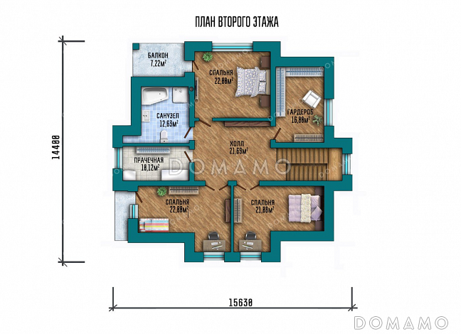 Проект одноэтажного дома с мансардой и террасой / План мансардного этажа