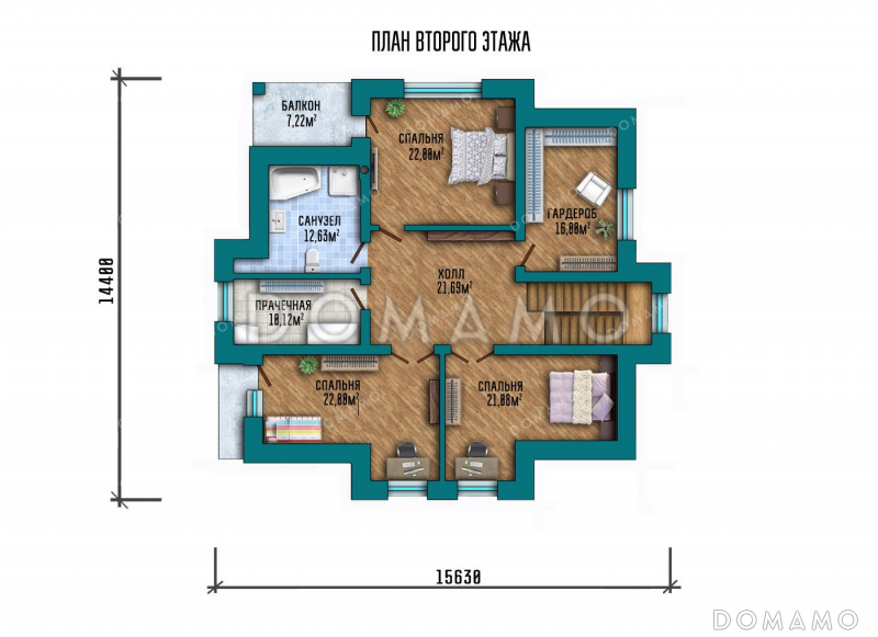 Проект одноэтажного дома с мансардой и террасой / План мансардного этажа