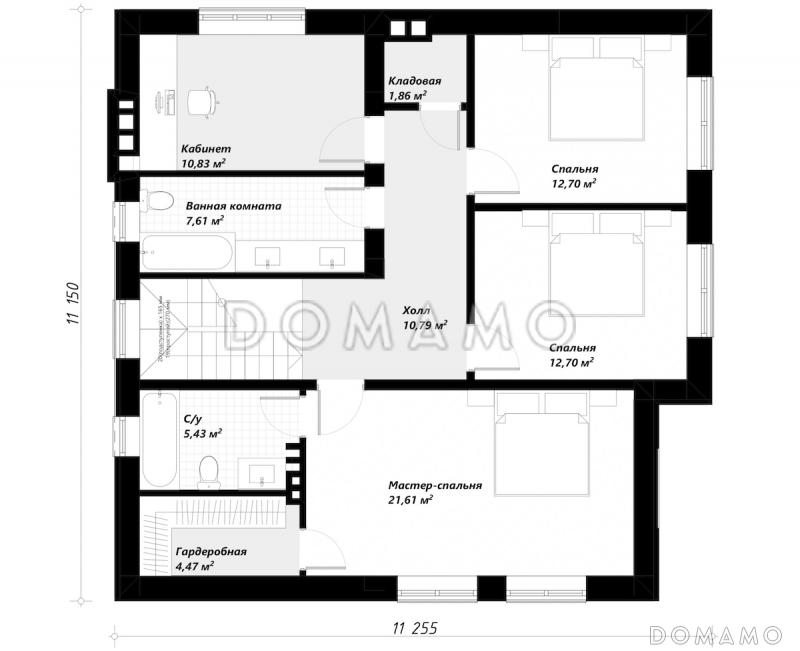Проект двухэтажного коттеджа из газобетона с вместительным гаражом / План 2 этажа