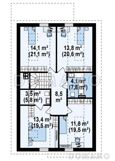 Проект одноэтажного мансардного дома из газобетона с кабинетом,  гаражом и четырьмя спальнями / План мансардного этажа