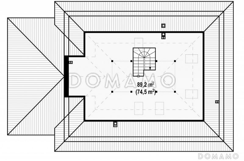 Проект одноэтажного дома из газобетона с мансардой, гаражом и зоной барбекю на террасе  / План мансардного этажа