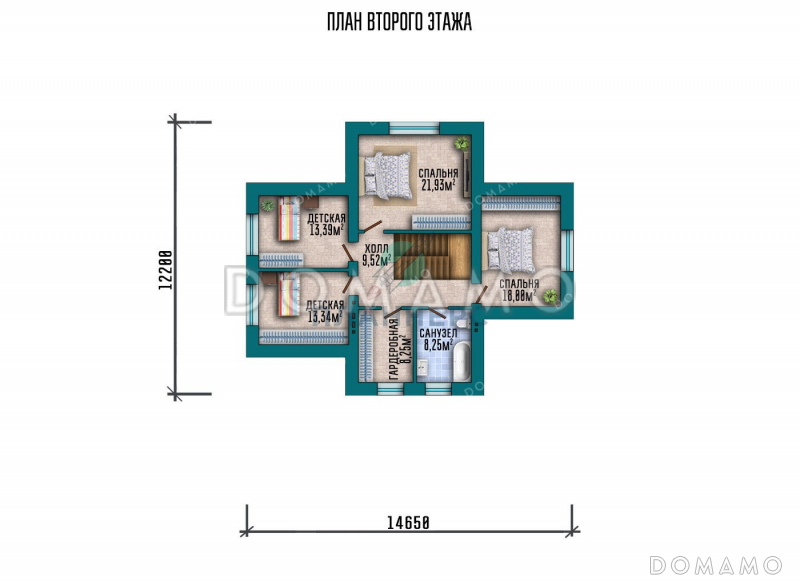 Проект одноэтажного дома с мансардой, гаражом и террасой / План мансардного этажа