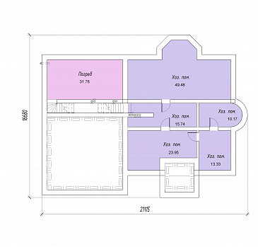 Проект двухэтажного дома с цокольным этажом, гаражом, эркером и террасой / План цокольного этажа Проект двухэтажного дома с цокольным этажом, гаражом, эркером и террасой / План цокольного этажа