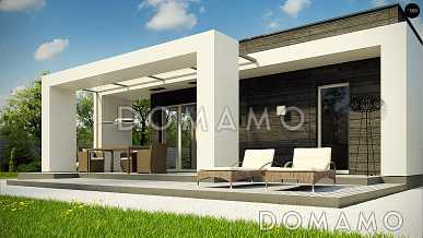 Проект одноэтажного дома из газобетона с плоской крышей, с четырьмя спальнями и крытыми террасами  Проект одноэтажного дома из газобетона с плоской крышей, с четырьмя спальнями и крытыми террасами