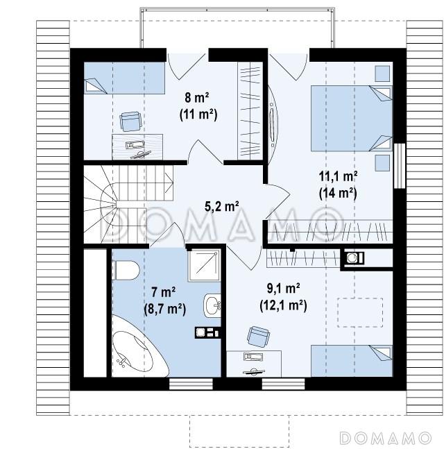 Проект загородного дома из газобетона с тремя спальнями на мансардном этаже / План мансардного этажа