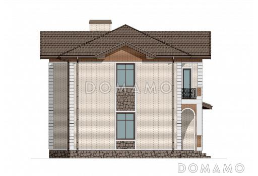 Проект двухэтажного дома с большой гостиной, 4 спальнями, террасой и балконом / Фасад 3