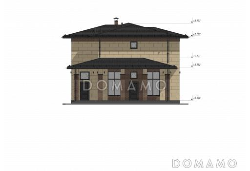 Проект двухэтажного дома с облицовкой камнем в стиле Райт S-221 / Фасад 4