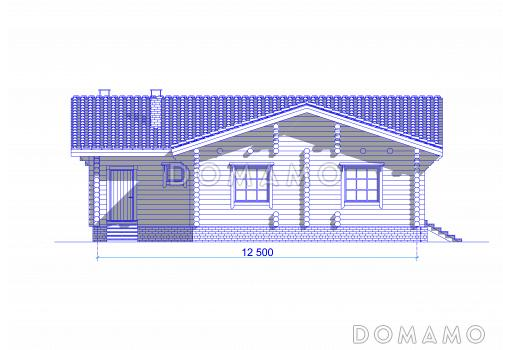 Проект одноэтажного коттеджа из бревна с террасой / Фасад 4