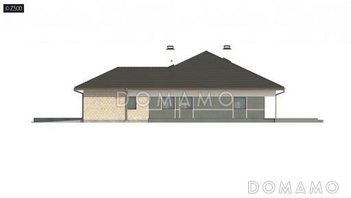 Проект одноэтажного кирпичного дома с гаражом на 2 автомобиля и подвалом / Фасад 3