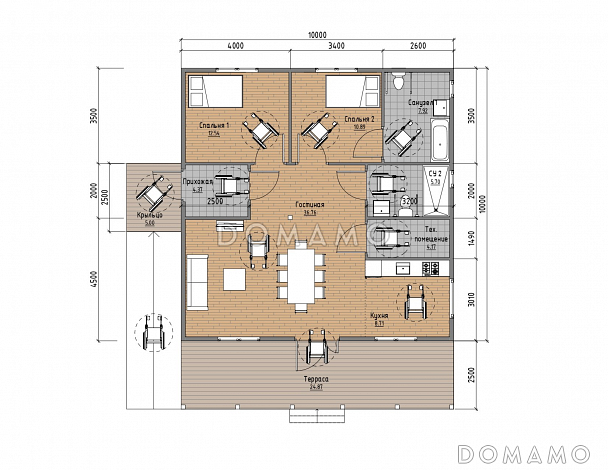 Дом, адаптированный для маломобильных людей, 10х10м. Дк-189 / План 1 этажа