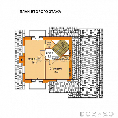 Проект дачного дома из газобетона для небольшой семьи / План мансардного этажа Проект дачного дома из газобетона для небольшой семьи / План мансардного этажа