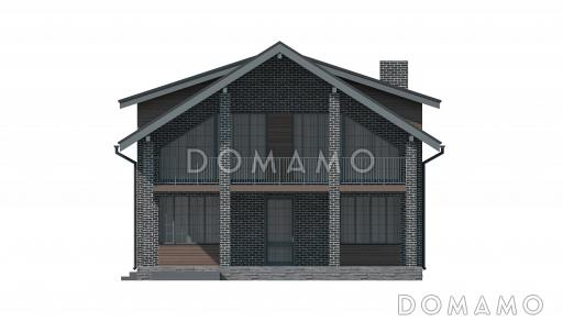 Проект дома с террасами и балконами, спальней на первом этаже, большой кухней столовой, просторным холлом / Фасад 4