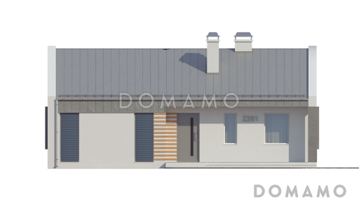 Проект одноэтажного дома из газобетона с современными элементами дизайна, с двумя спальнями и просторной дневной зоной / Фасад 3