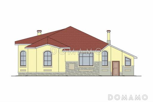 Проект одноэтажного дома из SIP панелей с гаражом чуть больше 200 кв. м / Фасад 2 Проект одноэтажного дома из SIP панелей с гаражом чуть больше 200 кв. м / Фасад 2