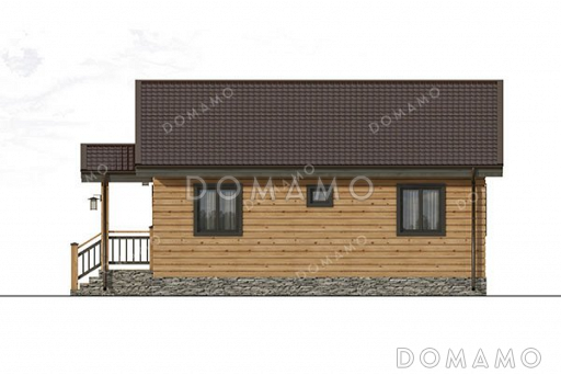 Проект одноэтажного дома с двумя спальнями и каркасными стенами / Фасад 3 Проект одноэтажного дома с двумя спальнями и каркасными стенами / Фасад 3